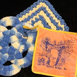 VTG Crochet Granny Square, Celtic Knot and Virginia Souvenir Potholders